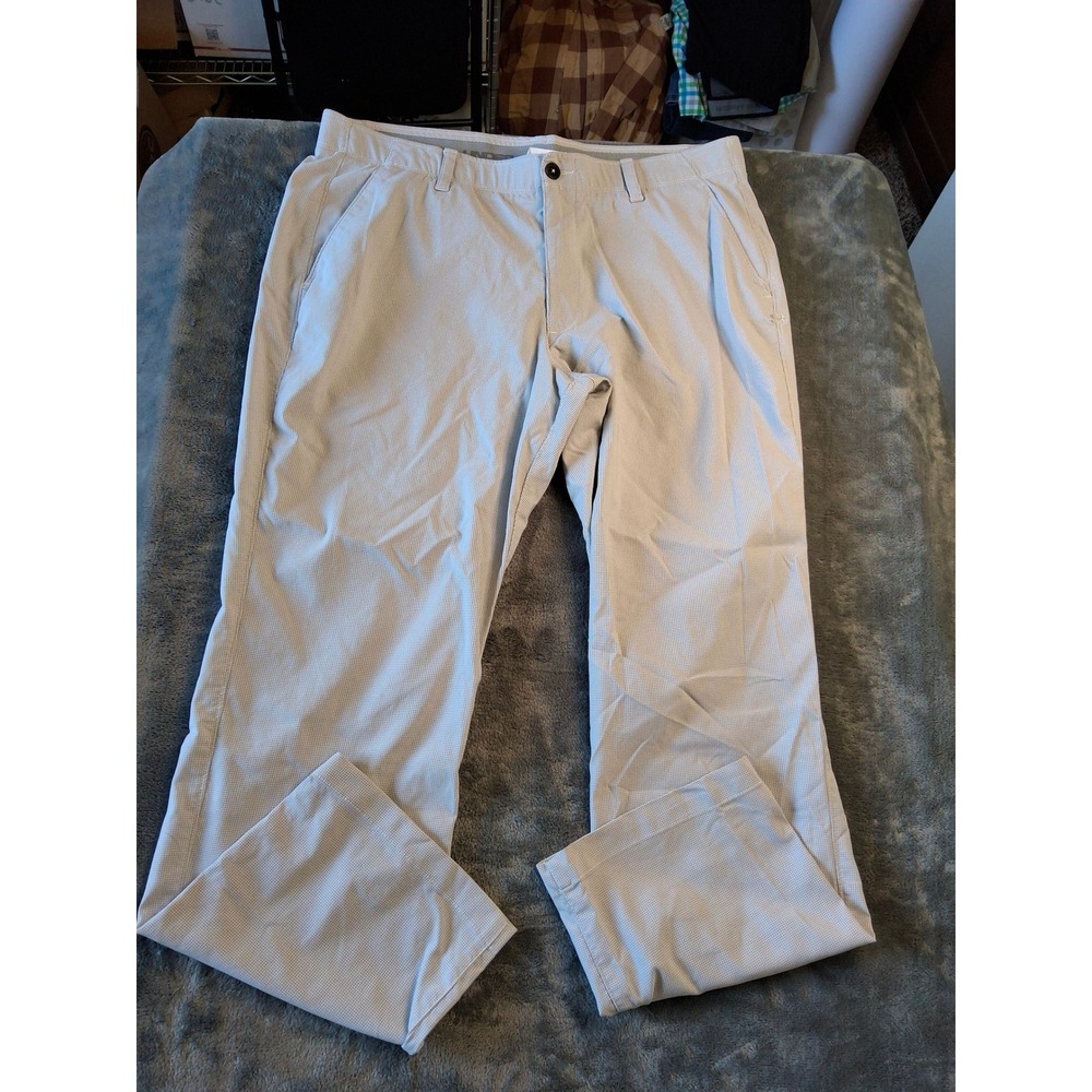 Under Armour Mens Golf Pants 38x30 Grey White Micro Check Loose Fit Straight Leg